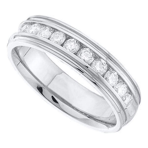Mens Diamond Band Ridged Edge Wedding Band 1/4 Ctw 14k White Gold