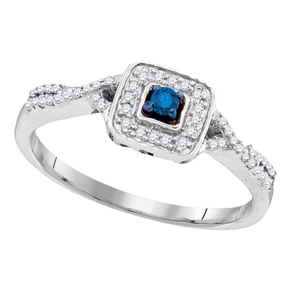 Sterling Silver Blue Color Enhanced Diamond Solitaire Bridal Wedding Ring 1/6 Cttw Sterling Silver