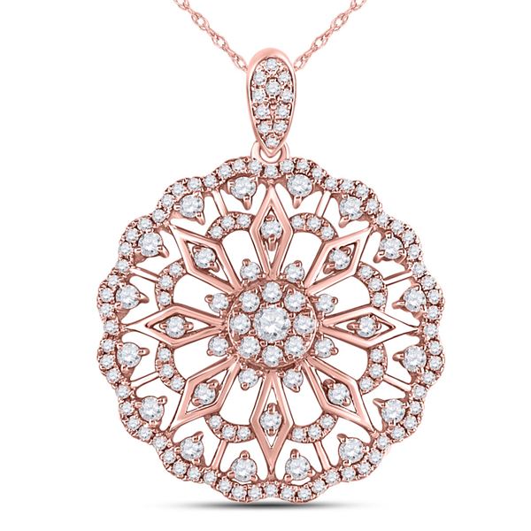 Diamond Mandala Circle Pendant 7/8 Cttw 14kt Rose Gold