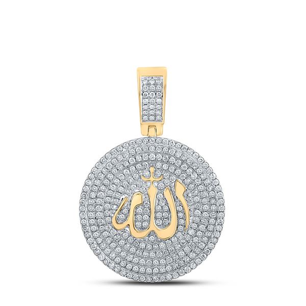 Mens Diamond Allah Islam Circle Charm Pendant 2-3/4 Cttw 14kt Yellow Gold
