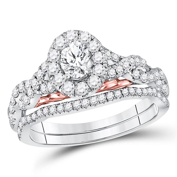 Oval Diamond Bridal Wedding Ring Band Set 1 Cttw 14kt Two-tone Gold