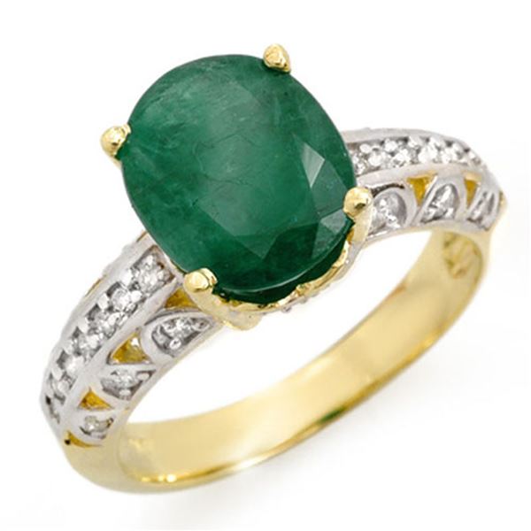 3.83 ctw Emerald & Diamond Ring 10k Yellow Gold - REF-37G2W
