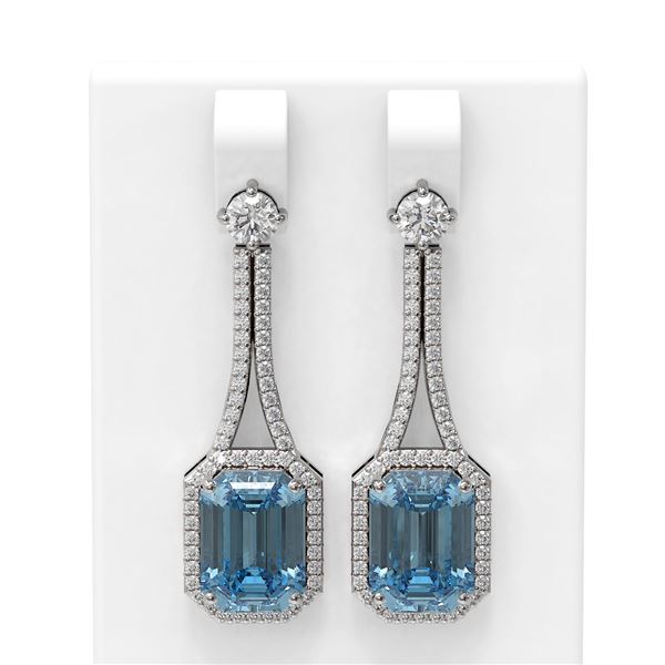 10.23 ctw Blue Topaz & Diamond Earrings 18K White Gold - REF-219W3H