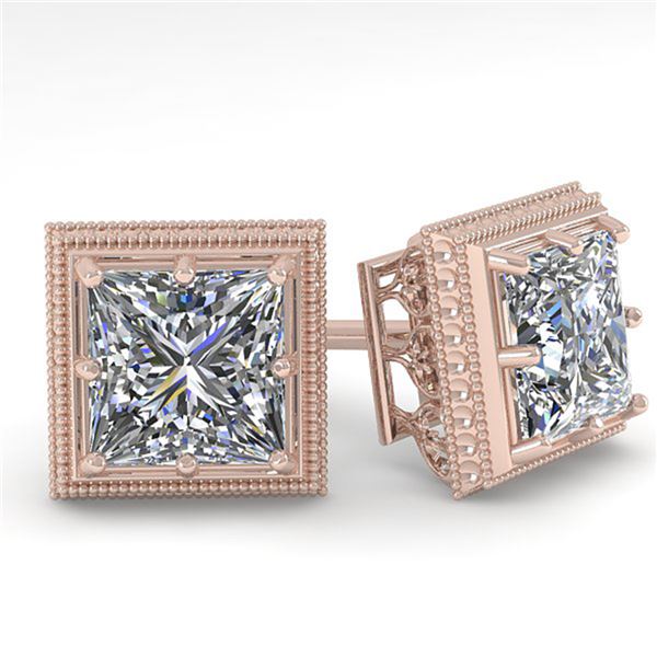 1.0 ctw VS/SI Princess Diamond Stud Earrings Art Deco 18k Rose Gold - REF-170F9M