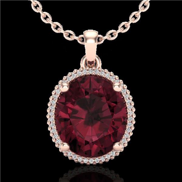 11 ctw Garnet & Micro Pave VS/SI Diamond Necklace 14k Rose Gold - REF-48G2W
