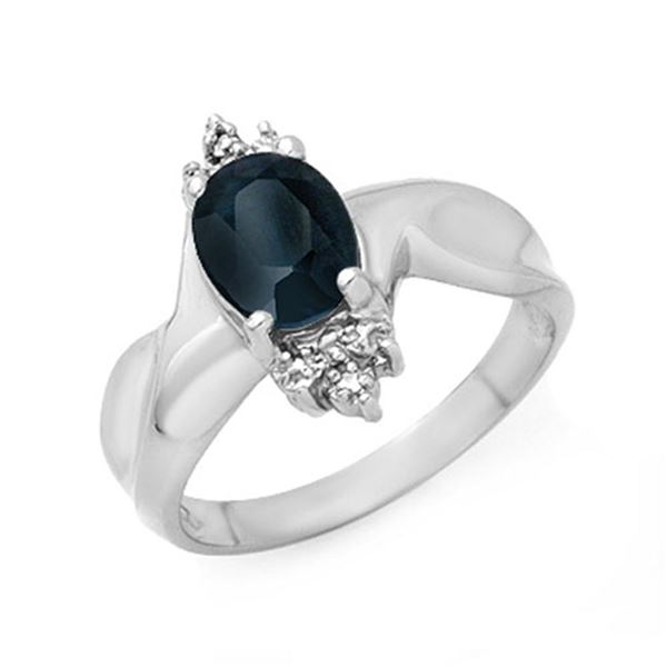 1.58 ctw Blue Sapphire & Diamond Ring 10k White Gold - REF-15G5W