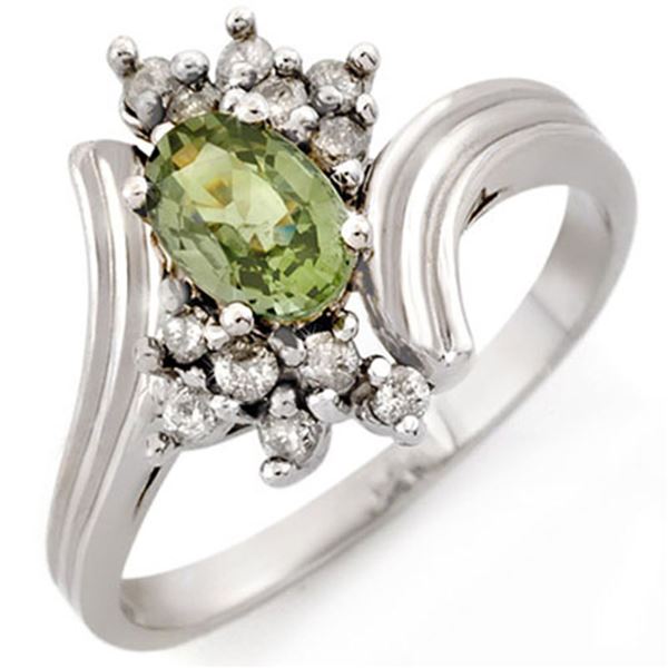 1.0 ctw Green Sapphire & Diamond Ring 10k White Gold - REF-23G9W