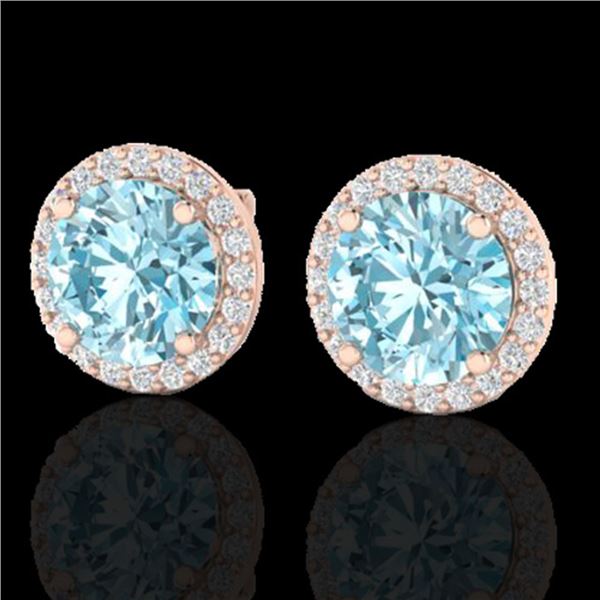 4 ctw Sky Blue Topaz & Halo VS/SI Diamond Micro Earrings 14k Rose Gold - REF-41K3Y