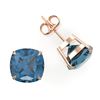 Image 2 : 12 ctw Cushion London Blue Topaz Designer Stud Earrings 14k Rose Gold - REF-30Y2X