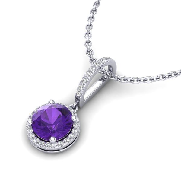 2 ctw Amethyst & Micro Pave VS/SI Diamond Necklace 18k White Gold - REF-42M4G