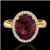 2.50 ctw Garnet & Micro Pave VS/SI Diamond Ring 18k Yellow Gold - REF-38F8M