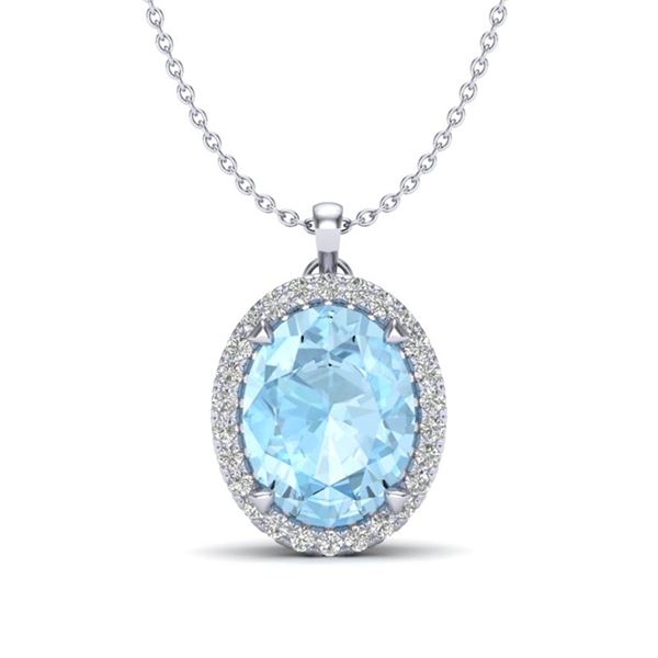 2.75 ctw Aquamarine & Micro VS/SI Diamond Halo Necklace 18k White Gold - REF-45A2N