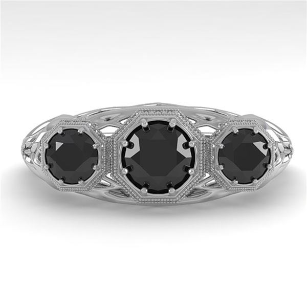 1.00 ctw Black Diamond Art Deco Ring 14k White Gold - REF-45R5K