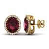 Image 2 : 5.50 ctw Garnet & Micro VS/SI Diamond Halo Earrings 18k Yellow Gold - REF-48Y2X