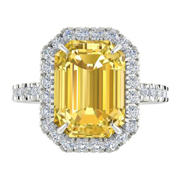 4.50 ctw Citrine & Micro Pave VS/SI Diamond Ring 18k White Gold - REF-47F3M