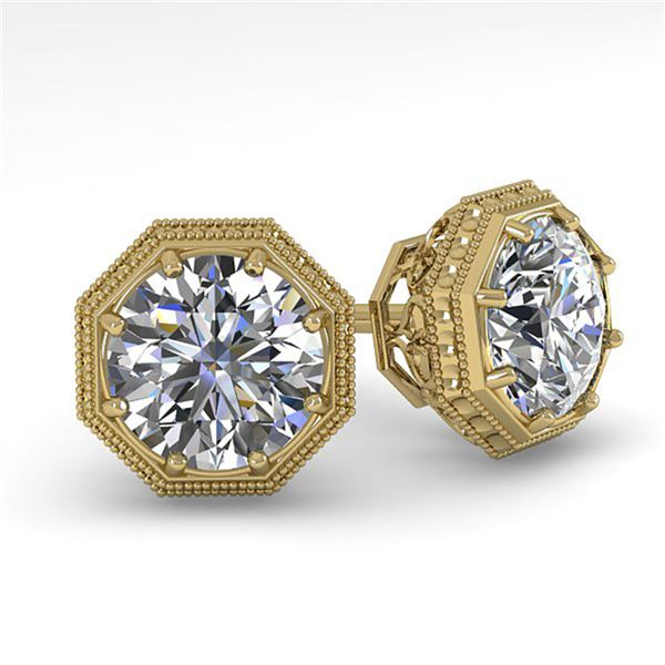 0.50 ctw VS/SI Diamond Stud Solitaire Earrings Art Deco 18k Yellow Gold - REF-53W5H