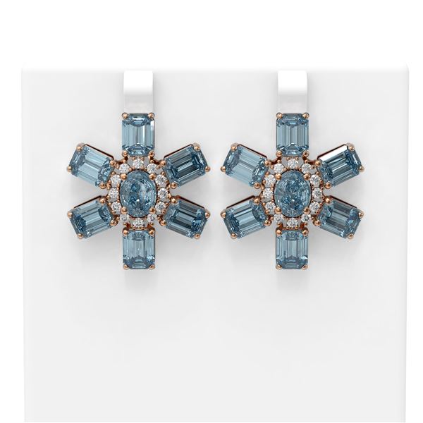 31.19 ctw Blue Topaz & Diamond Earrings 18K Rose Gold - REF-210M2G