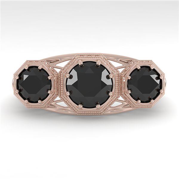 2 ctw Past Present Future Black Diamond Ring Art Deco 18k Rose Gold - REF-90A4N