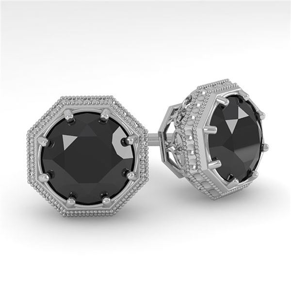 2.0 ctw Black Diamond Stud Solitaire Earrings Art Deco 18k White Gold - REF-50K3Y