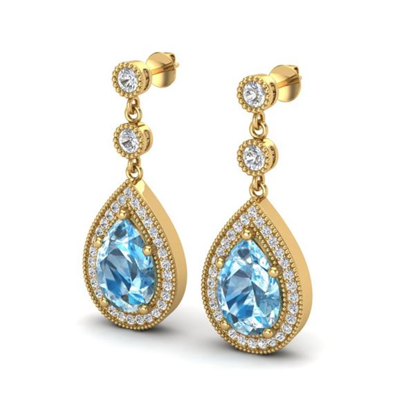 7.50 ctw Sky Topaz & Micro Pave VS/SI Diamond Earrings 18k Yellow Gold - REF-55X2A