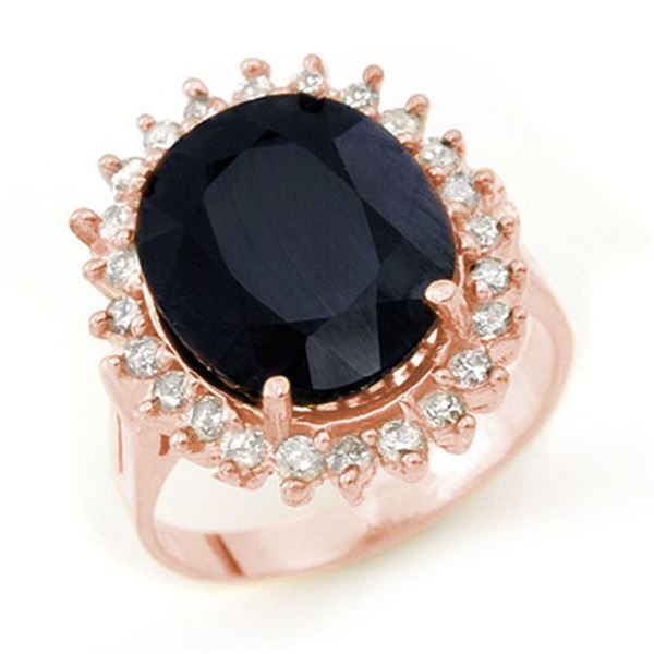 14.10 ctw Blue Sapphire & Diamond Ring 14k Rose Gold - REF-150R9K