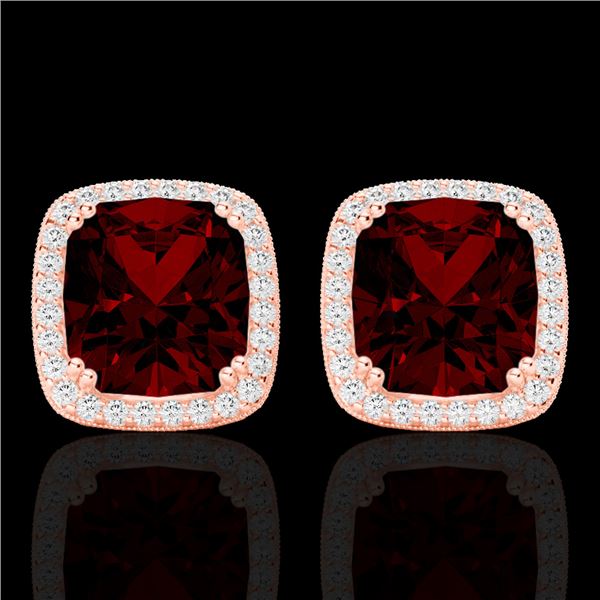 6 ctw Garnet & Micro Pave VS/SI Diamond Halo Earrings 14k Rose Gold - REF-50G8W