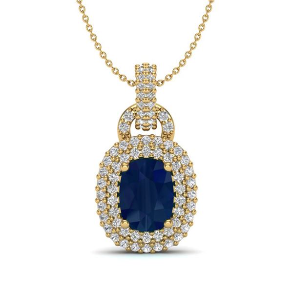 2.50 ctw Sapphire & Micro Pave VS/SI Diamond Necklace 14k Yellow Gold - REF-52K8Y