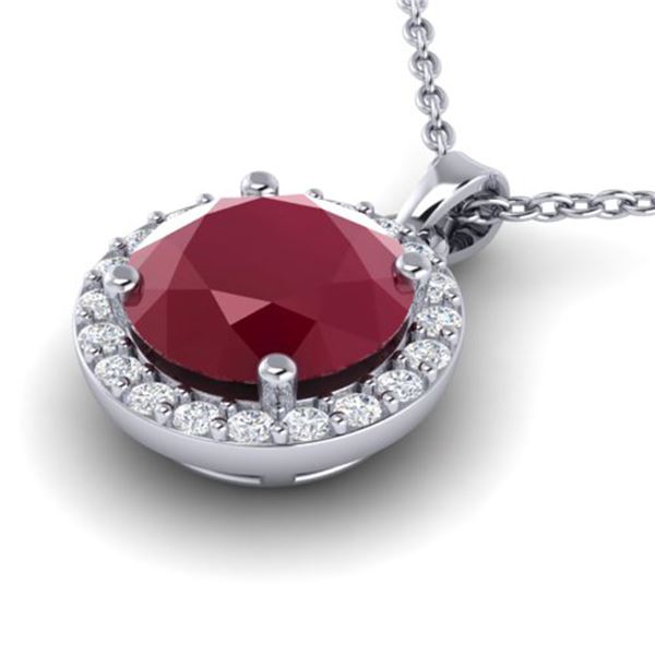 2 ctw Ruby & Halo VS/SI Diamond Micro Pave Necklace 18k White Gold - REF-34X4A