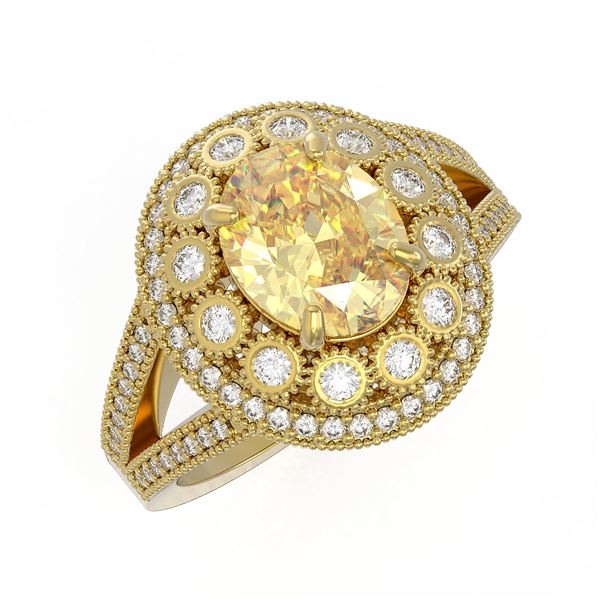 3.75 ctw Canary Citrine & Diamond Victorian Ring 14K Yellow Gold - REF-129X3A