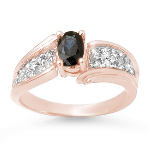 1.40 ctw Blue Sapphire & Diamond Ring 14k Rose Gold - REF-44M2G