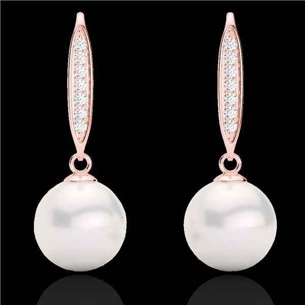 0.18 ctw Micro VS/SI Diamond & Pearl Designer Earrings 14k Rose Gold - REF-23F2M