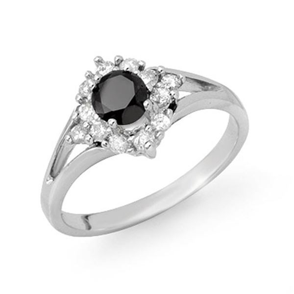 0.85 ctw VS Certified Black & White Diamond Ring 10k White Gold - REF-29A8N