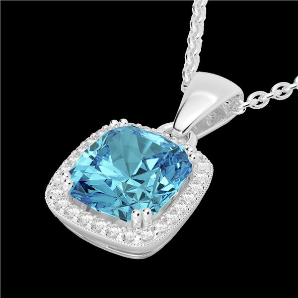 3.50 ctw Sky Blue Topaz & Micro VS/SI Diamond Necklace 18k White Gold - REF-40M2G