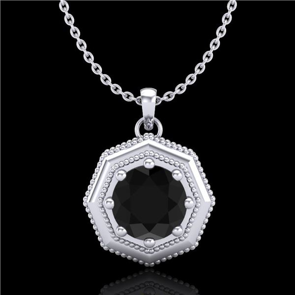 0.75 ctw Fancy Black Diamond Art Deco Stud Necklace 18k White Gold - REF-40A9N