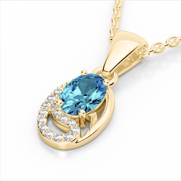 1.25 ctw Sky Blue Topaz & Micro Pave Diamond Necklace 10k Yellow Gold - REF-18A4N