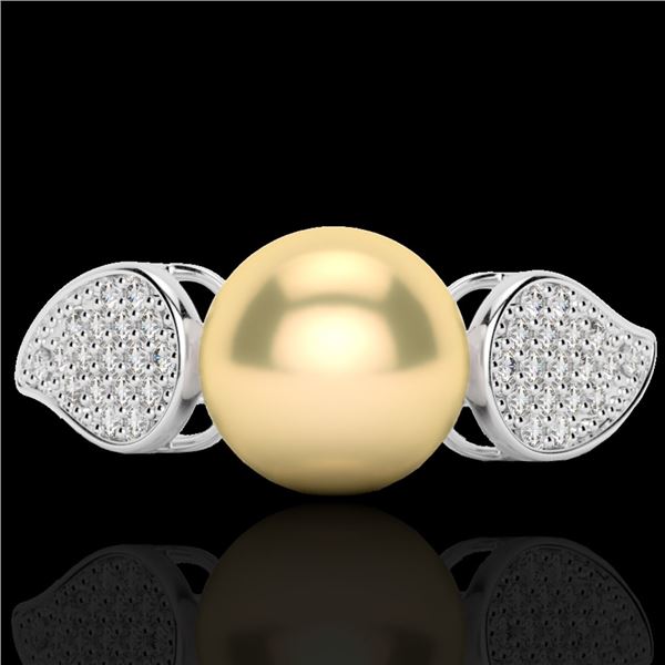 0.27 ctw Micro Pave VS/SI Diamond & Golden Pearl Ring 18k White Gold - REF-38M2G