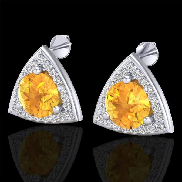 3 ctw Citrine & Micro Pave VS/SI Diamond Stud Earrings 18k White Gold - REF-48G6W