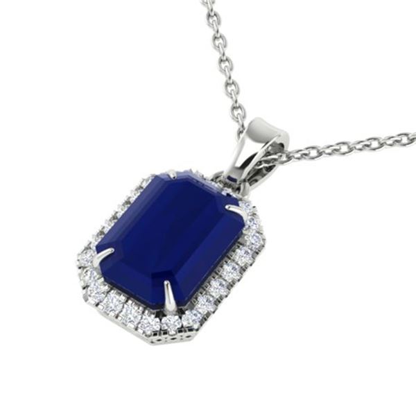 5.50 ctw Sapphire & Micro Pave VS/SI Diamond Necklace 18k White Gold - REF-54F3M