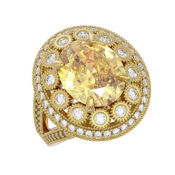 7.87 ctw Canary Citrine & Diamond Victorian Ring 14K Yellow Gold - REF-170H9R