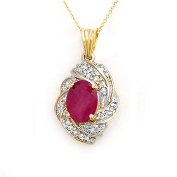 3.87 ctw Ruby & Diamond Pendant 14k Yellow Gold - REF-85H5R