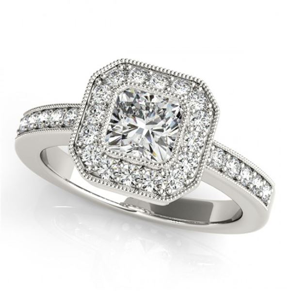 0.8 ctw Certified VS/SI Cushion Diamond Halo Ring 18k White Gold - REF-121H2R
