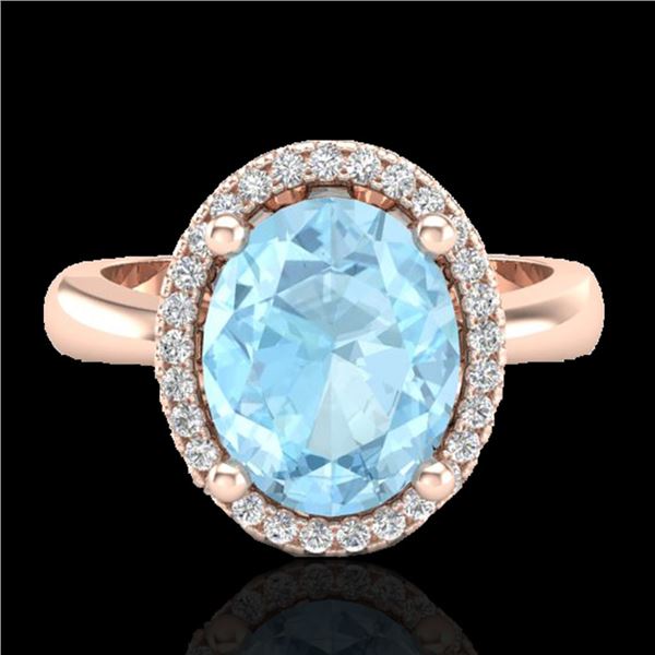 2.50 ctw Aquamarine & Micro Pave VS/SI Diamond Ring 14k Rose Gold - REF-41X4A
