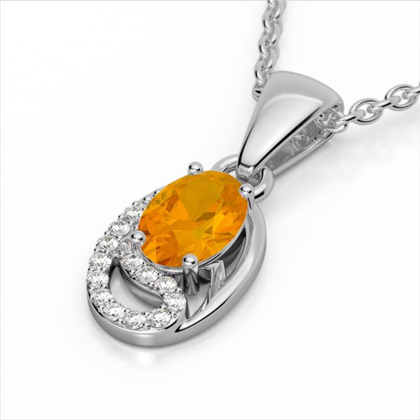 1.25 ctw Citrine & Micro Pave VS/SI Diamond Necklace 10k White Gold - REF-18X4A