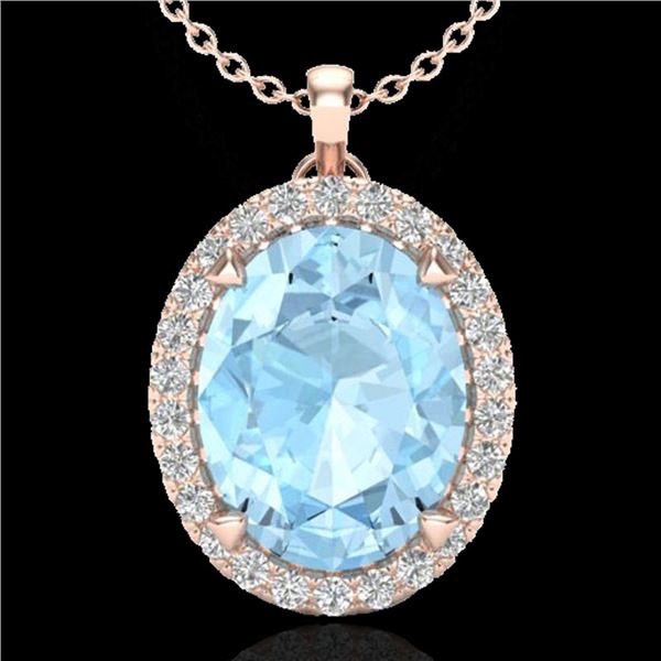 2.75 ctw Aquamarine & Micro VS/SI Diamond Halo Necklace 14k Rose Gold - REF-42F3M