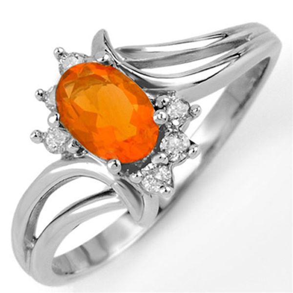 0.50 ctw Opal & Diamond Ring 10k White Gold - REF-15F3M