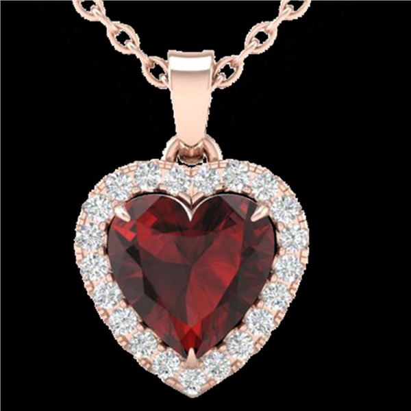 1 ctw Garnet & Micro Pave VS/SI Diamond Heart Necklace 14k Rose Gold - REF-21M3G
