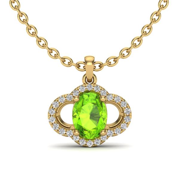 1.75 ctw Peridot & Micro Pave VS/SI Diamond Necklace 10k Yellow Gold - REF-25H3R