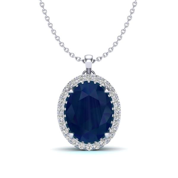 2.75 ctw Sapphire & Micro VS/SI Diamond Halo Necklace 18k White Gold - REF-40F9M