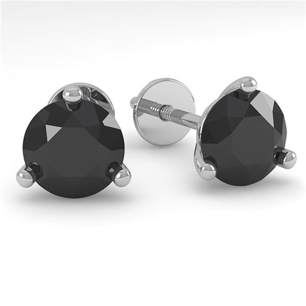 1.0 ctw Black Certified Diamond Stud Earrings Martini 18k White Gold - REF-27K8Y