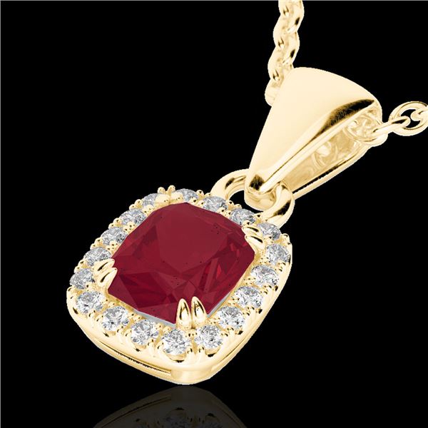1.25 ctw Ruby & Micro Pave VS/SI Diamond Certified Necklace 10k Yellow Gold - REF-23H9R
